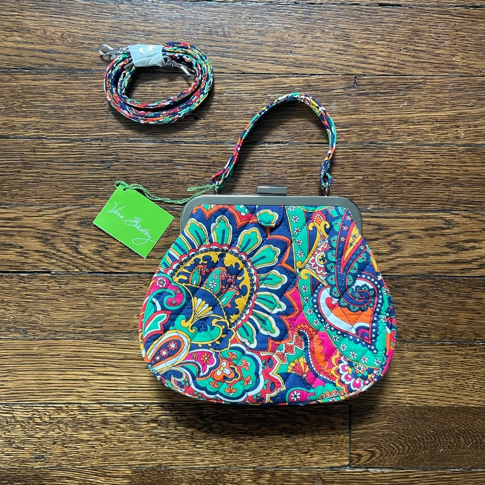 NWT Vera Bradley Pink and Blue Clutch Wristlet with shoulder strap